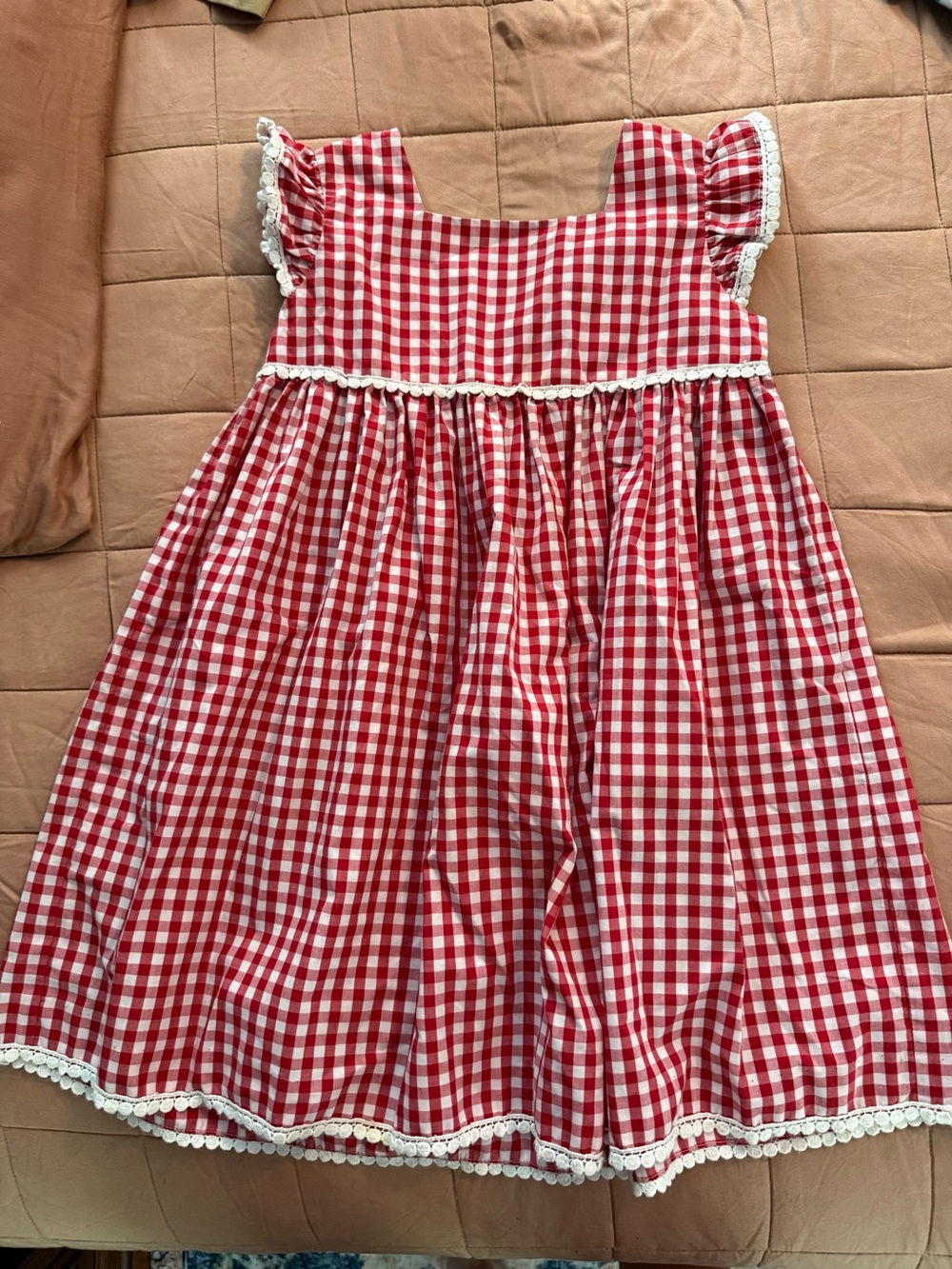 Kelly's Kids Red and White Gingham Lace-Trim Dress
